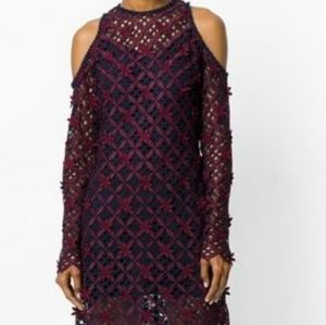 Self Portrait Floral Grid Cold Shoulder Dress